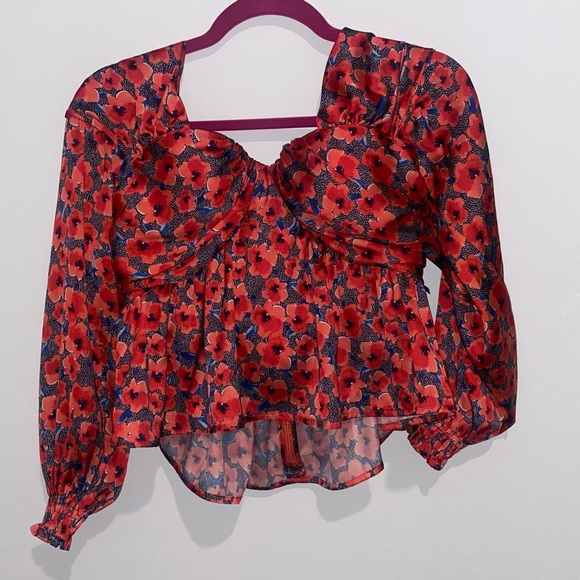 House of Harlow Red Poppy Floral Blouse - Picture 9 of 9